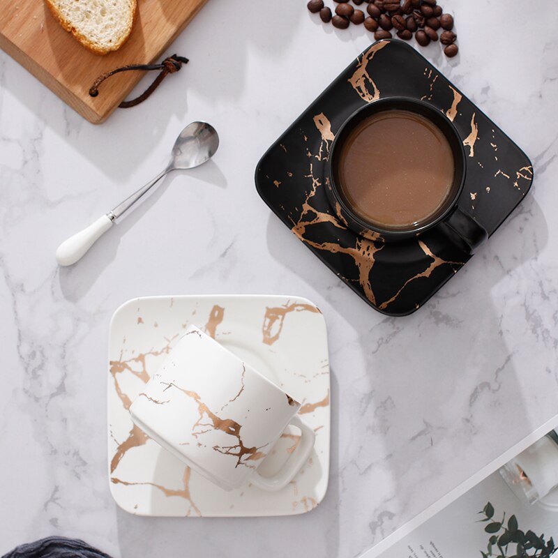 Tasses de luxe en marbre, set de tasses à café et soucoupes du matin, pour le lait, le thé, le petit déjeuner, tasse en porcelaine avec plateau, directe