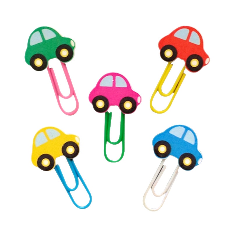Schoolbenodigdheden regenboogkleurige cartoon autovormige bladwijzers paperclip multifunctionele 5 stuks stationaire kantooraccessoires