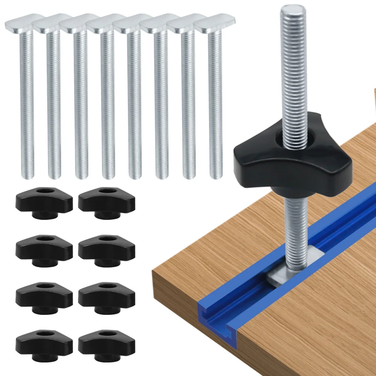Kit de boutons de boulons en T, écrou coulissant pour piste d'onglet, fente en T, jeu de boulons et d'écrous en T, vis en T et écrou à bouton en plastique, 10/16 pièces