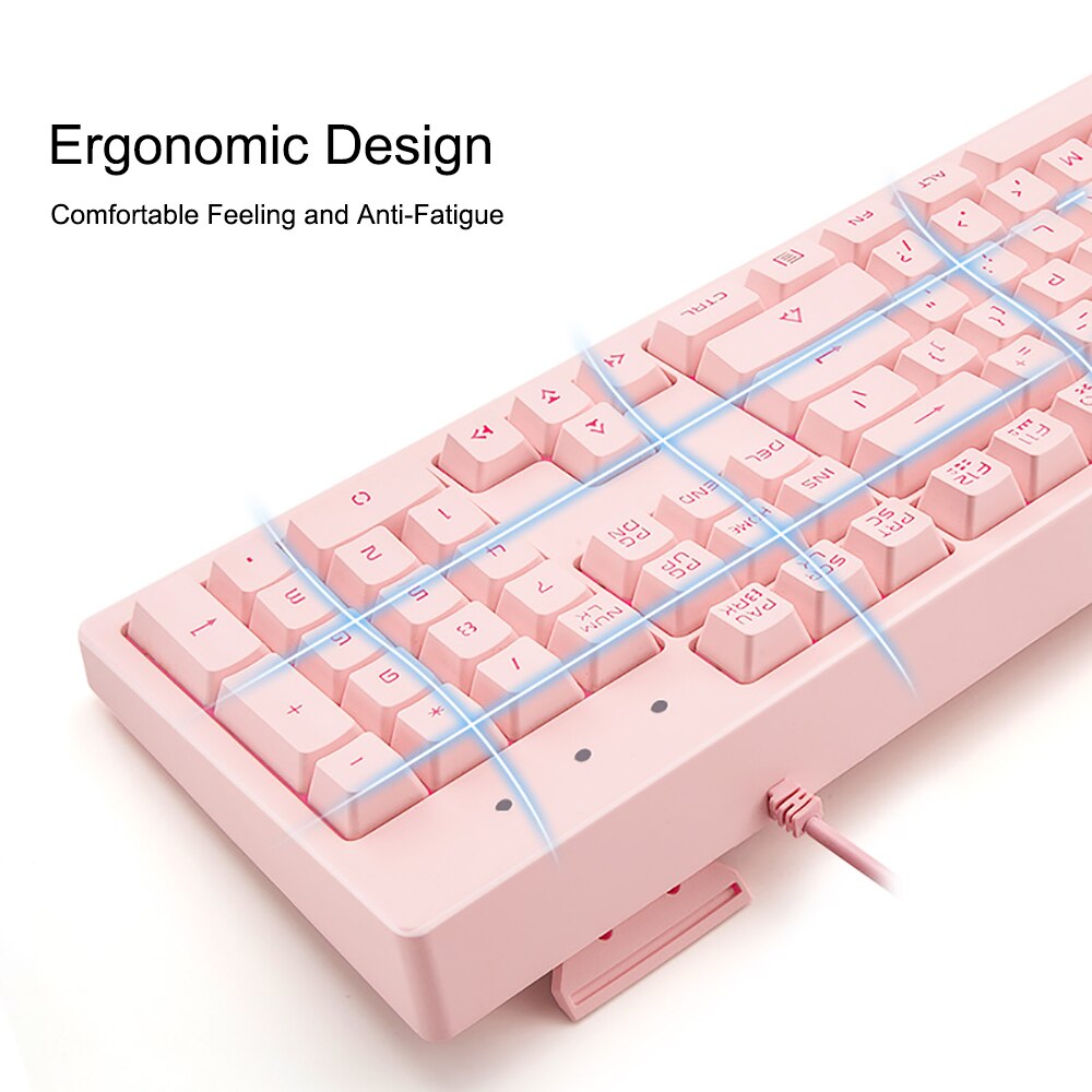Basaltech Roze Toetsenbord Met Led Backlit 104-Key Rustige Gaming Toetsenbord Mechanische Gevoel Waterdichte Bedrade Usb Voor Pc Mac laptop