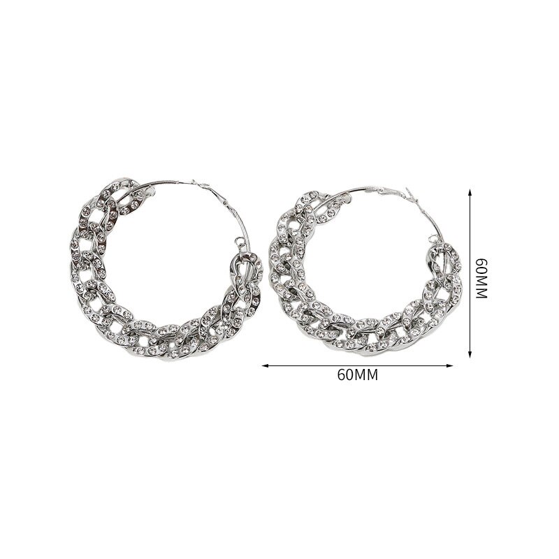 Punk Gold Color Big Round Metal Hoop Earring Circle Linked Chain Large Hoop Earrings for Women Party Nightclub Jewelry: 6cm Silver