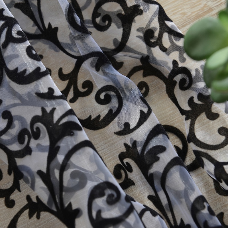 Pion blomma fönster gardiner dörr vardagsrum avdelare skira panel draperier halsdukar voile svart vit 95cm*200cm ~
