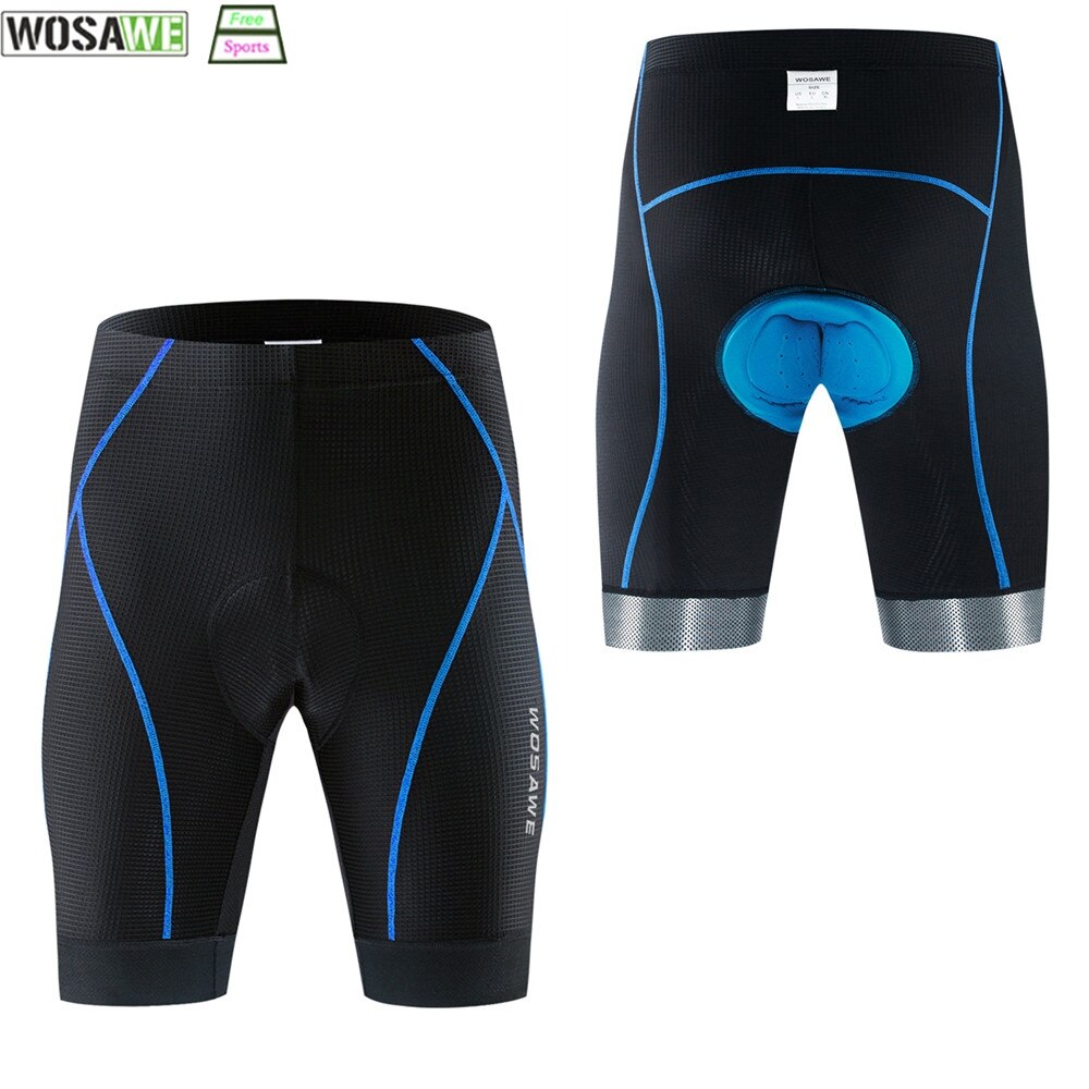 WOSAWE Bicycle Cycling Comfortable Underwear Gel 3D Padded Bike Short Pants Cycling Shorts Anti-slip Silicone Strips Blue Red