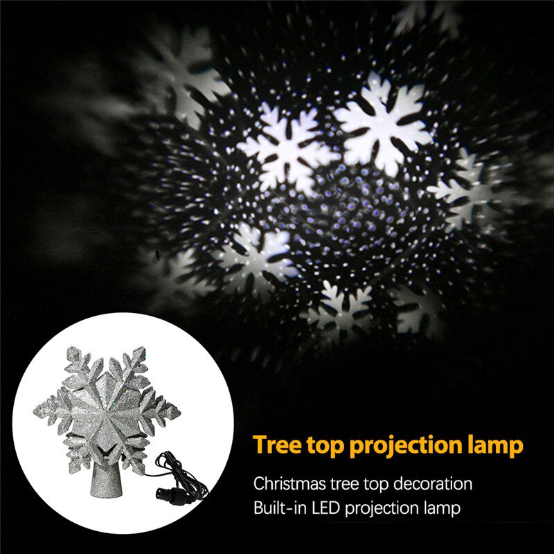 Hollow Snowflake Christmas Tree Top Hat LED Snowflake Rotating Projection Lamp Decoration Used Christmas Tree Rotation Night