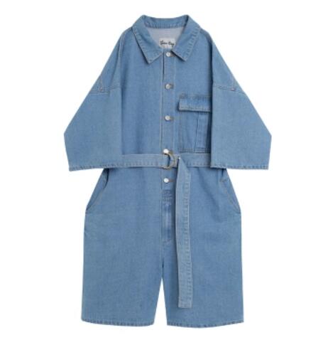 Summer Men clothing loose denim jumpsuit tooling short sleeves wide-legged pants set hairstylis costumes M-XXL