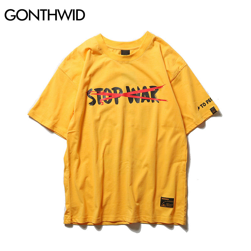 Gonthwid no war trykt t-shirt sommer anti krig tshirts herre hip hop afslappet kortærmede toppe t-shirts streetwear t-shirts