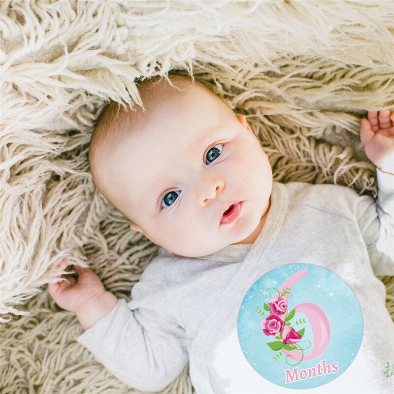 12 unids/set/set etiqueta de número de flores de enero a diciembre, decoración de de cumpleaños de bebé, colorido, pegatina de crecimiento de registro de mes