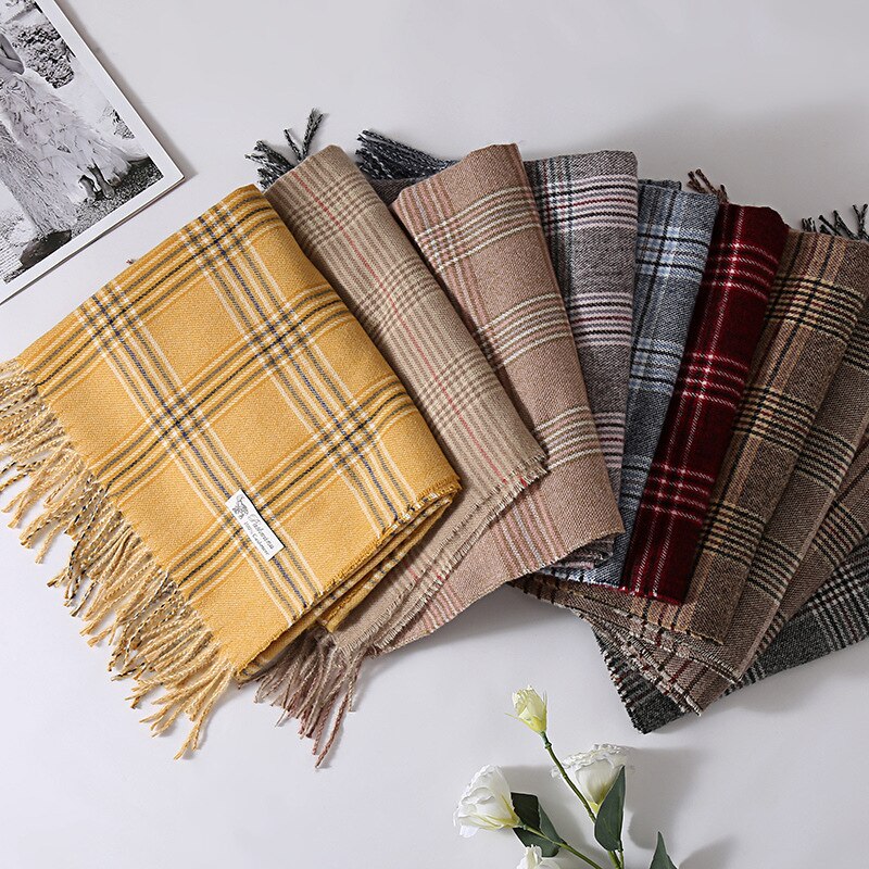 Winter Kasjmier Plaid Sjaal Vrouwen Warme Sjaal Wraps Zachte Pashmina Mannen Lange Kwasten Sjaals Dikke Deken Foulard Bandana