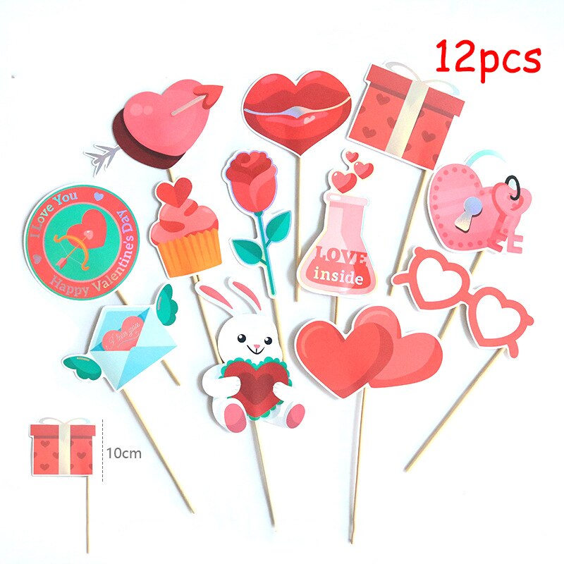 12Pcs/set Birthday Photo Props Cartoon Animal Wreath Love Photobooth Props Birthday Decoration Summer Party Supplies: Love Heart