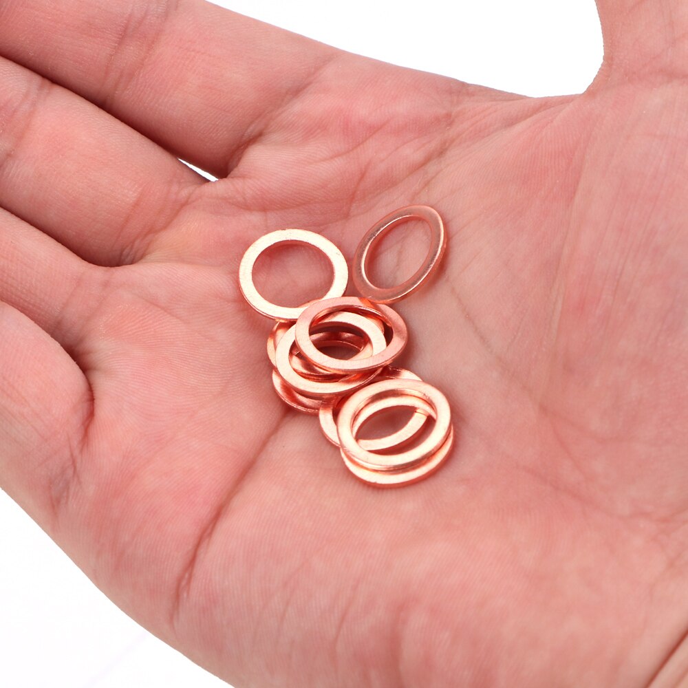 FORAUTO-Juego de arandelas de aplastamiento de cobre sólido, herramientas de sellado de aceite de tapón de sumidero para coche, camión, accesorios de sujeción de vehículo, 10x14x1mm, 10 unids/set
