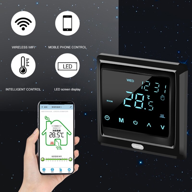 16A Wifi Smart Thermostat Digital Temperature Controller LCD Display Touch Screen for Wall Hanging Furnace Steam Room
