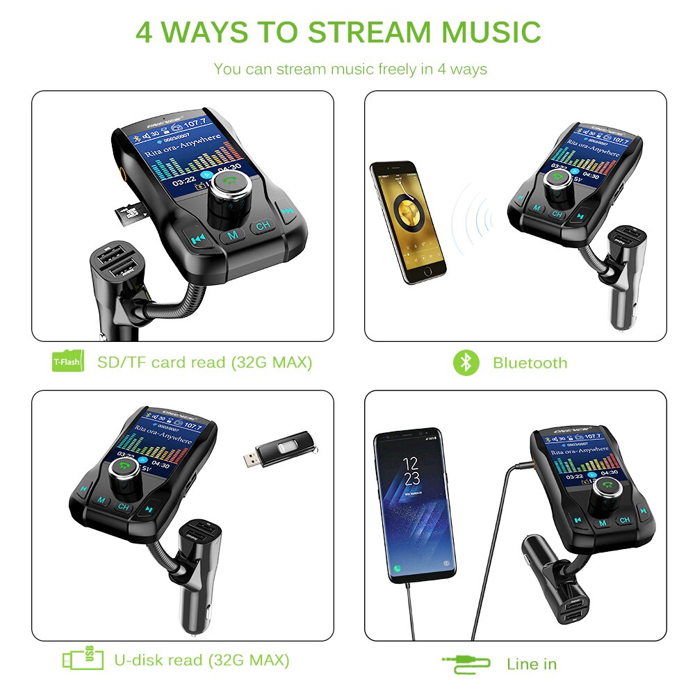 Dual USB Ports Support FM Transmitter FM Channels Bluetooth Radio Adapter For Car Bluetooth V3.0 With EDR In-Car FM Transmitter