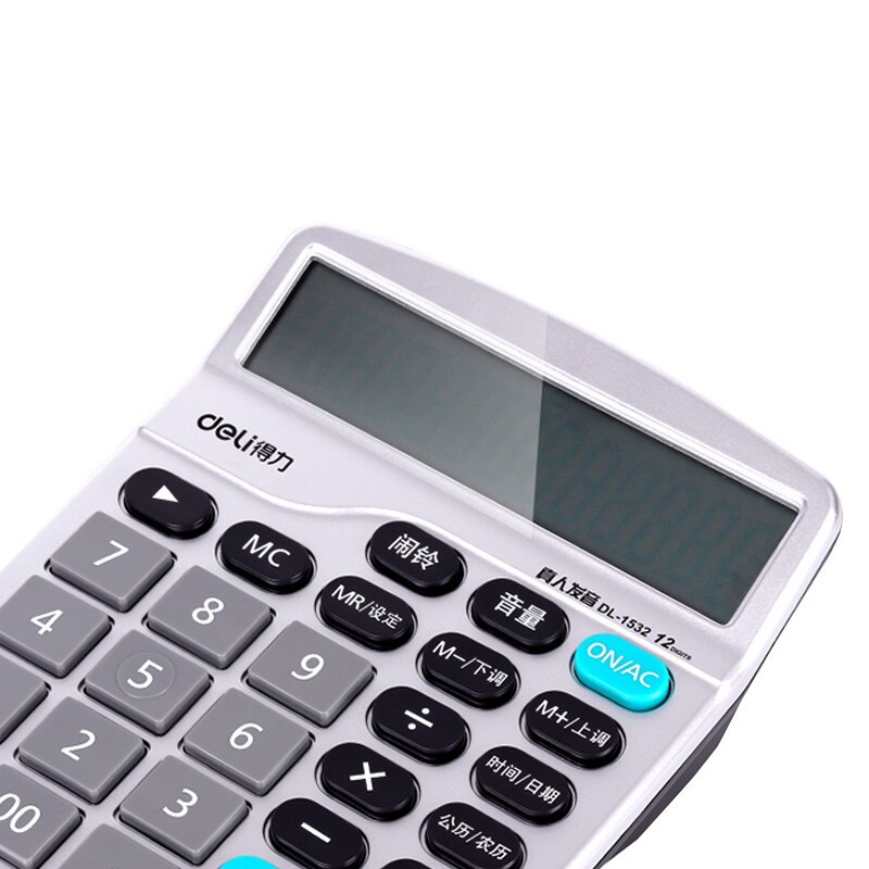 Calculadora de tipo comercial, escritório, deli, 1532, voz real, 12 dígitos, tela lcd grande, com calendário de alarme