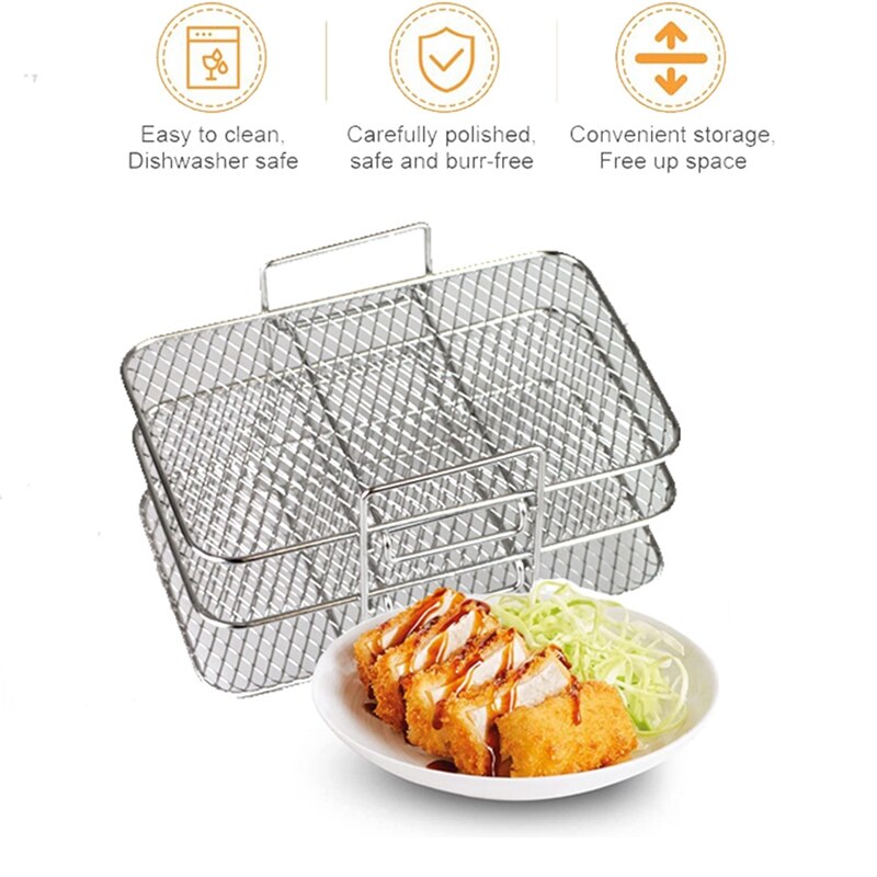 Grill Stand Air Fryer with Three Stackable Layers Food Grade Stainless Steel Dehydrator Rack Accessories