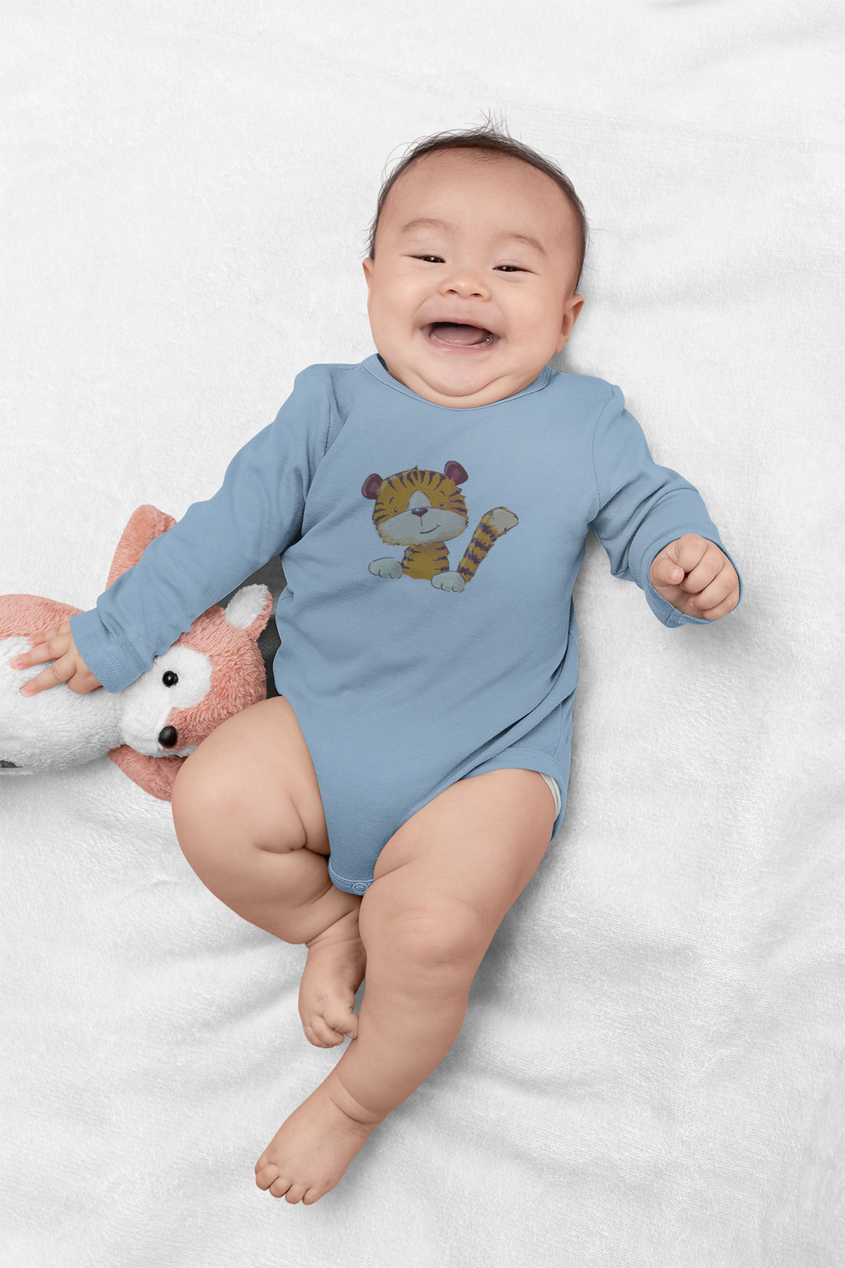 Angemiel bébé tigre souriant bébé garçon manches longues le Zibin bleu