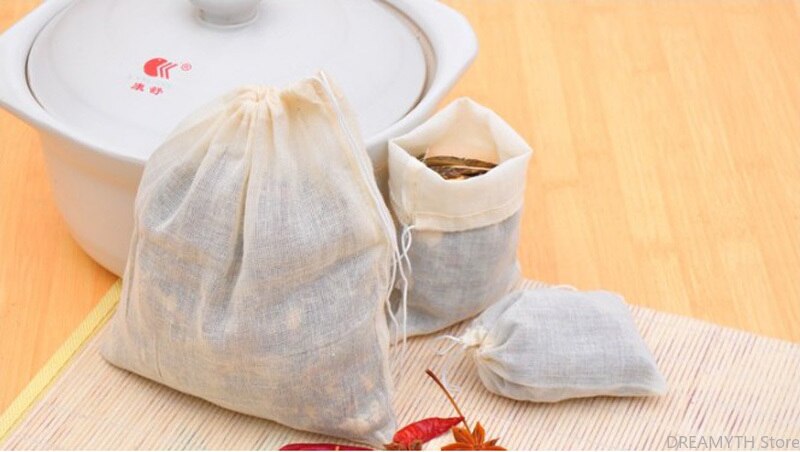 Bolsa de té vacía de algodón para alimentos, colador con cordón, filtro separado para té y especias, herramientas para beber, 50 unids/lote, novedad