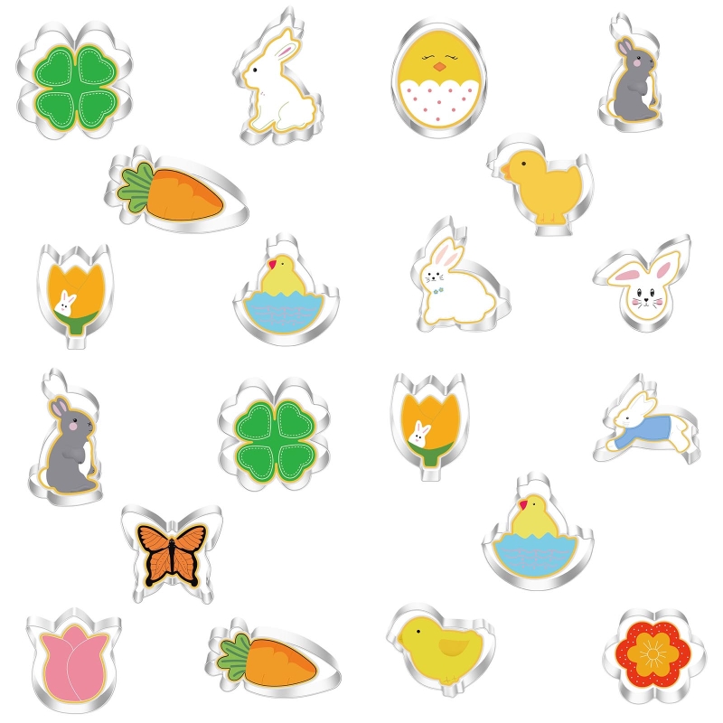 11 Pack Easter Cookie Cutters Set Egg Rabbit Bunny Hare Chicken Butterfly Carrot Fondant Biscuit Cutters Stainless Steel B03E