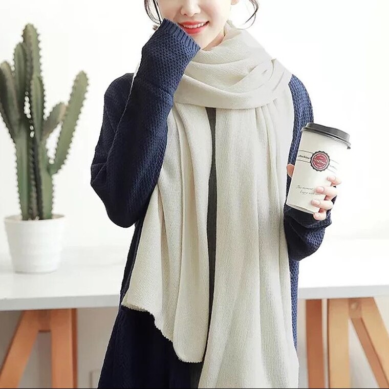 Estilo Simple Otoño Invierno mujer Lana escocesa bufanda mujer Cachemira bufandas chales largos abrigo manta dropshopping: Beige