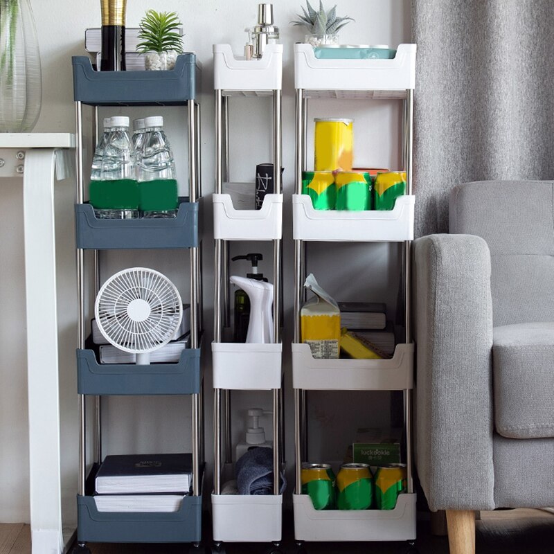 Storage Trolley Floor Storage Trolley Mobile Slot Storage Rack Multi-Layer Storage Trolley-Narrow