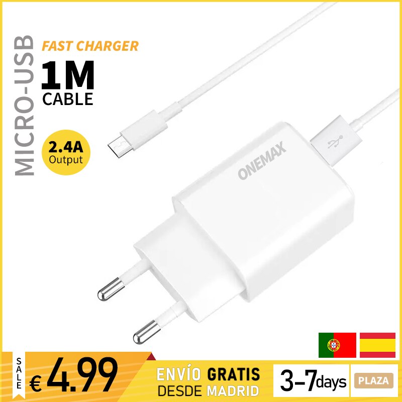 2.4A Lader Snel Opladen 1 Usb-ingang Compatibel Met Samsung Huawei Xiaomi Oppo Lg Sony Etc, met Micro Usb Kabel 1M Android