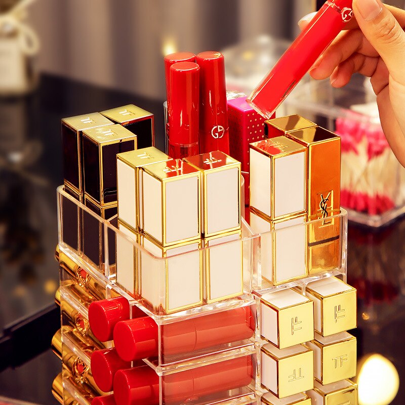 Tour de rangement pour rouge à lèvres en acrylique, 53 grilles, présentoir rotatif à 360 degrés pour maquillage, brillant à lèvres, organisateur de vernis à ongles, vitrine de cosmétiques