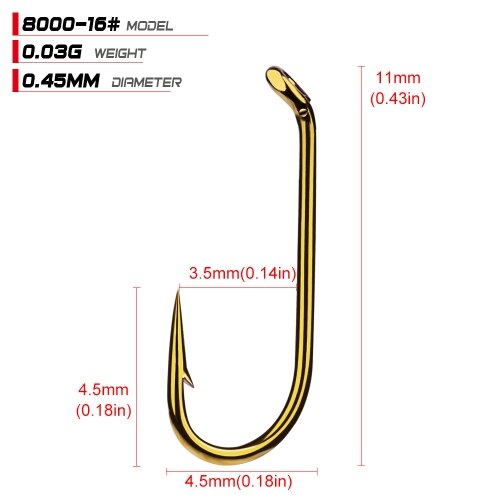 100pcs/lot Fly Fishing Hook Size 8/12/14/16# Fishhook Fly Hooks Fishing Trout Salmon Dry Flies Fish Hook Tackle: size16