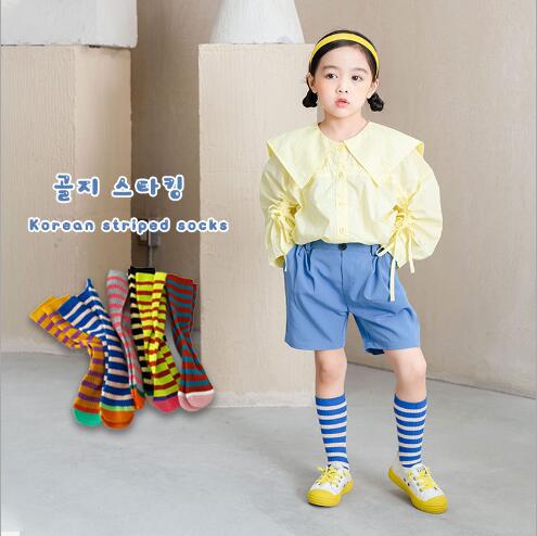 Chaussettes sans talon pour enfants de 1 à 8 ans, lot de 2 paires, pour étudiants, droites, rayées, couleur assortie, printemps