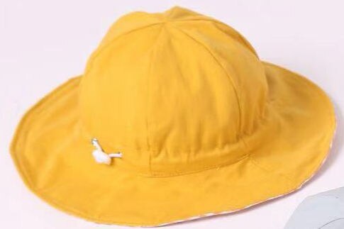 Sombrero de cubo amarillo para niños y niñas, gorro de playa Reversible de algodón, de ala ancha, de cumpleaños, H096D: Yellow