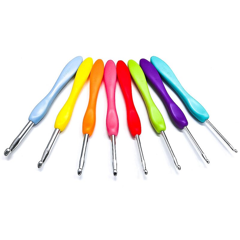 8 Stks/set Haaknaalden Kit Trui Weven Tool Breien Naald Tool Rainbow Soft Handvat Plastic Aluminiumoxide Breien Naald