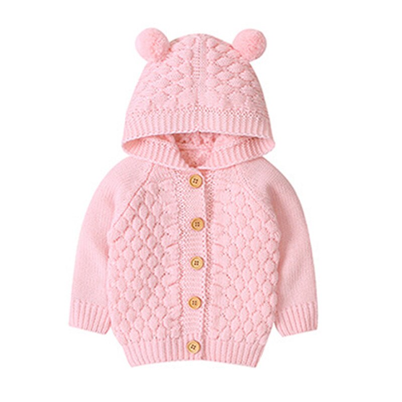 Sodawn Baby Boy Knit Cardigan Winter Warm Baby Sweater Long Sleeve Hooded Coat Jacket Children Clothing Outfits: BN1574 pink / 6M