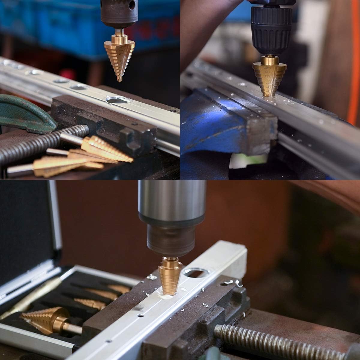 Kit de taladro escalonado de 5 piezas, juego de taladro escalonado, taladro giratorio de masa frita de Metal de 4-12/20/32mm, taladro escalonado con punzón central automático