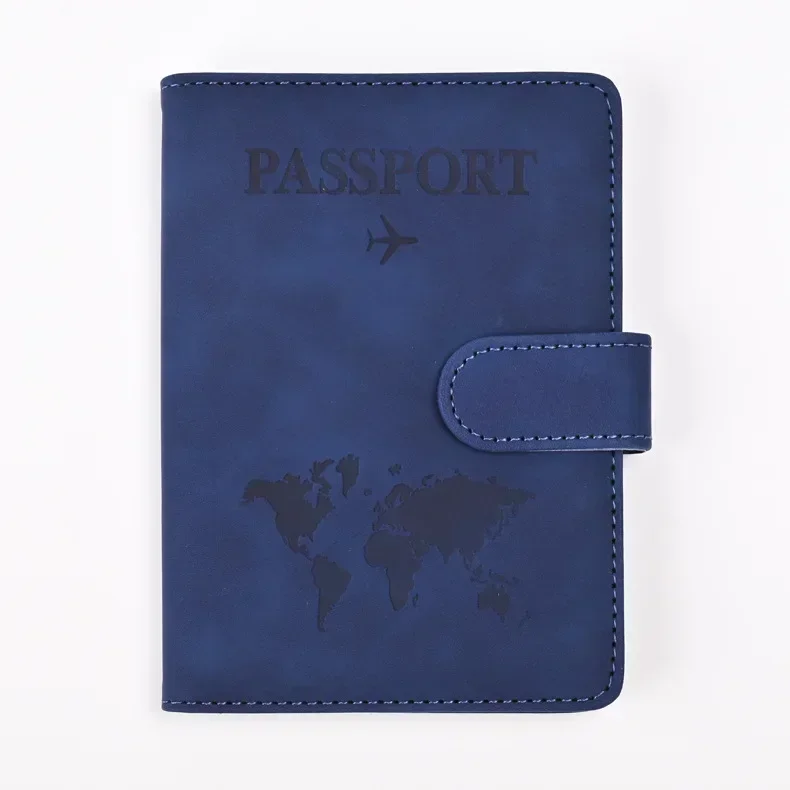 Fundas para pasaporte para hombre y mujer, porta pasaporte con estampado de letras, Clips para billetes de vuelo, tarjetero para tarjetas de crédito bancarias, organizador de viaje para pasaporte: Azul