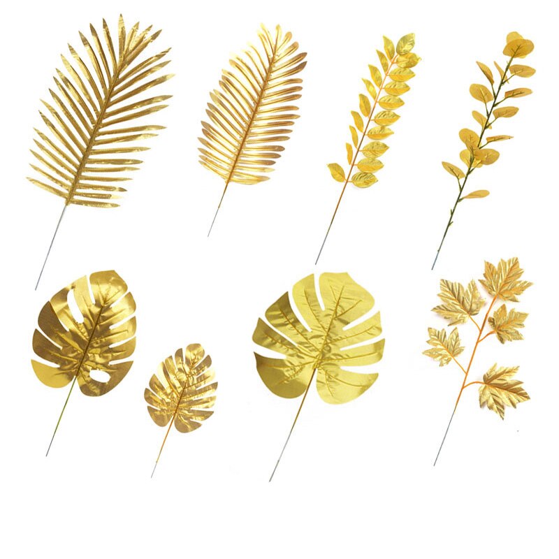 5Pcs Artificial Gold Fabric Turtle Back Leaf Scattered Tail Leaf Wedding Decoration For Home Christmas Birthday Palm Leaves