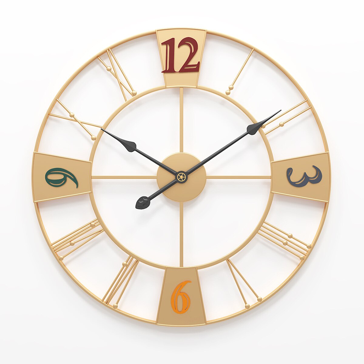 Suuret metalliset mykistysseinäkellot 50 x 50cm kodin sisustustarvikkeet 3d digitaalinen seinäkello sisustus olohuone moderni horologe: Kultainen kello