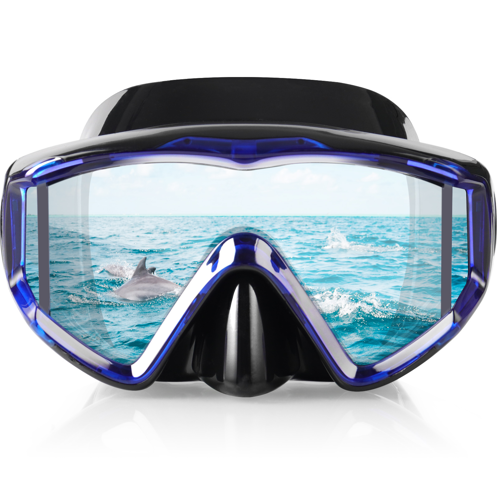 Anti-imma snorkelmask, lämplig för vuxna, dyk, snorkelglasögon med pc-lins: Blå