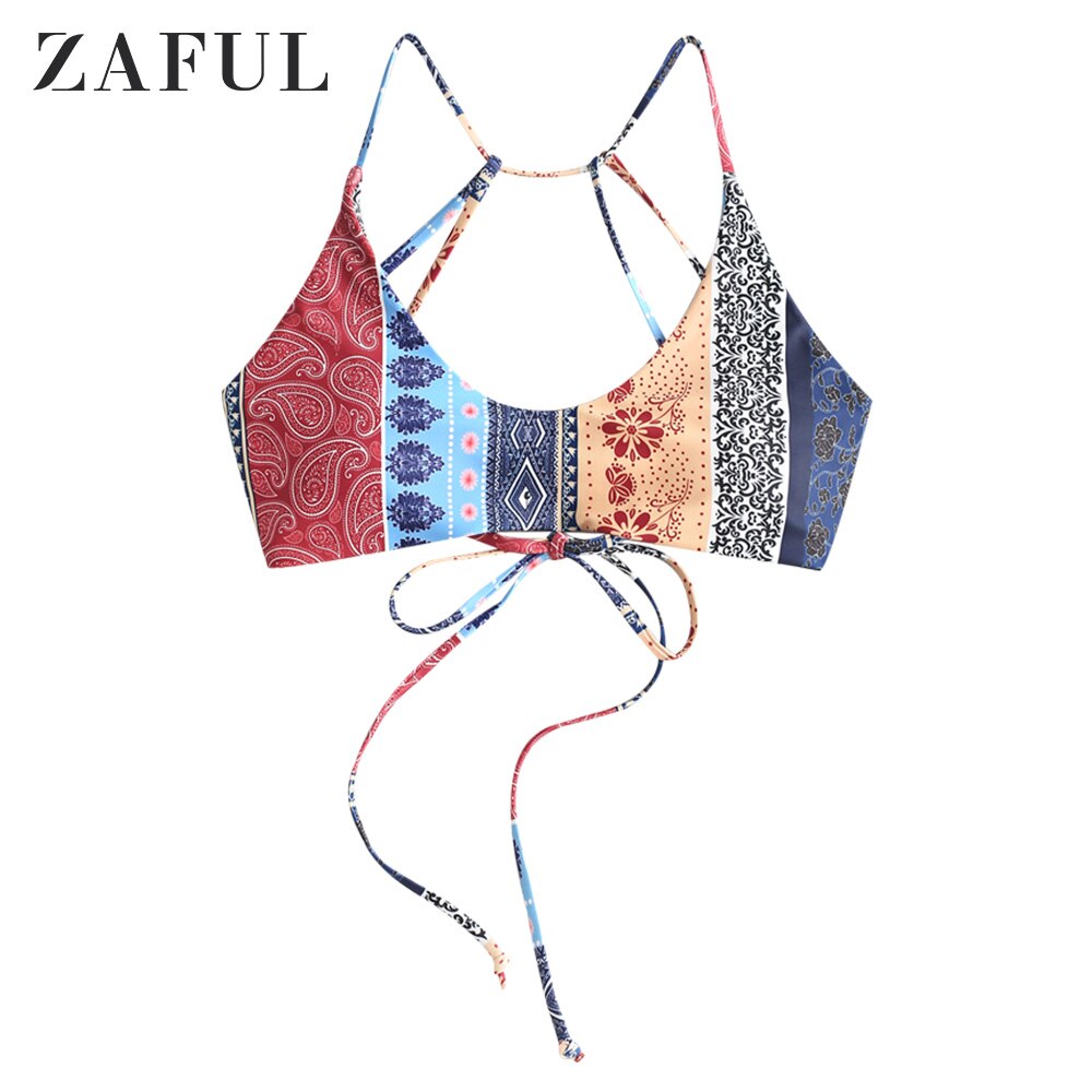 Zaful boho blomster paisley stroppet bikini top: Multia / M