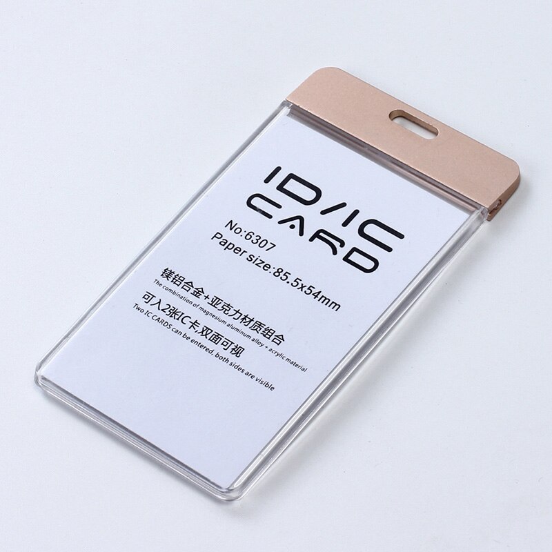 Brand Horizontal Vertica ID IC Card Case Badge Holder without Lanyard,Acrylic Transparent Card Holder with Metal Fasteners: vertical gold