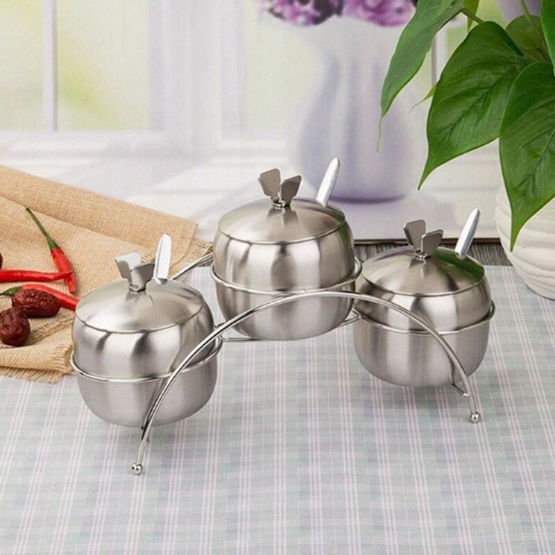Stainless Steel Spice Jar Salt Pepper Shaker Canister Bridge Seasoning Bottle Kitchen Saltcellar Storage Spice Rack Set