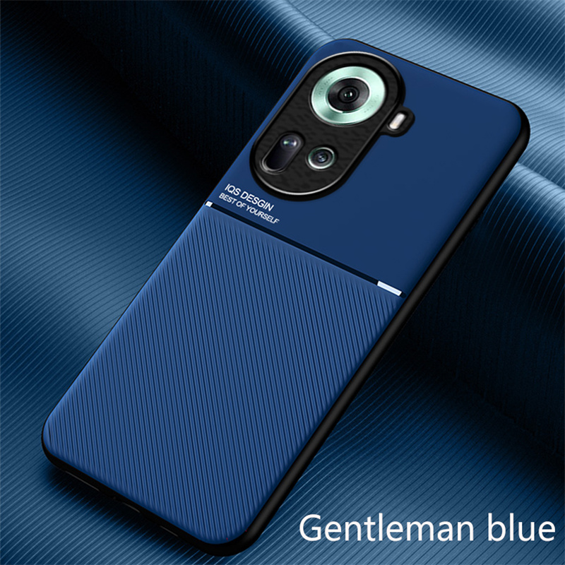 Funda de cuero de lujo para OPPO Reno 12 11F 11 10 Pro Plus 5G 4G cubiertas de placa de Metal integradas soporte para coche funda magnética: Microfibra / Azul