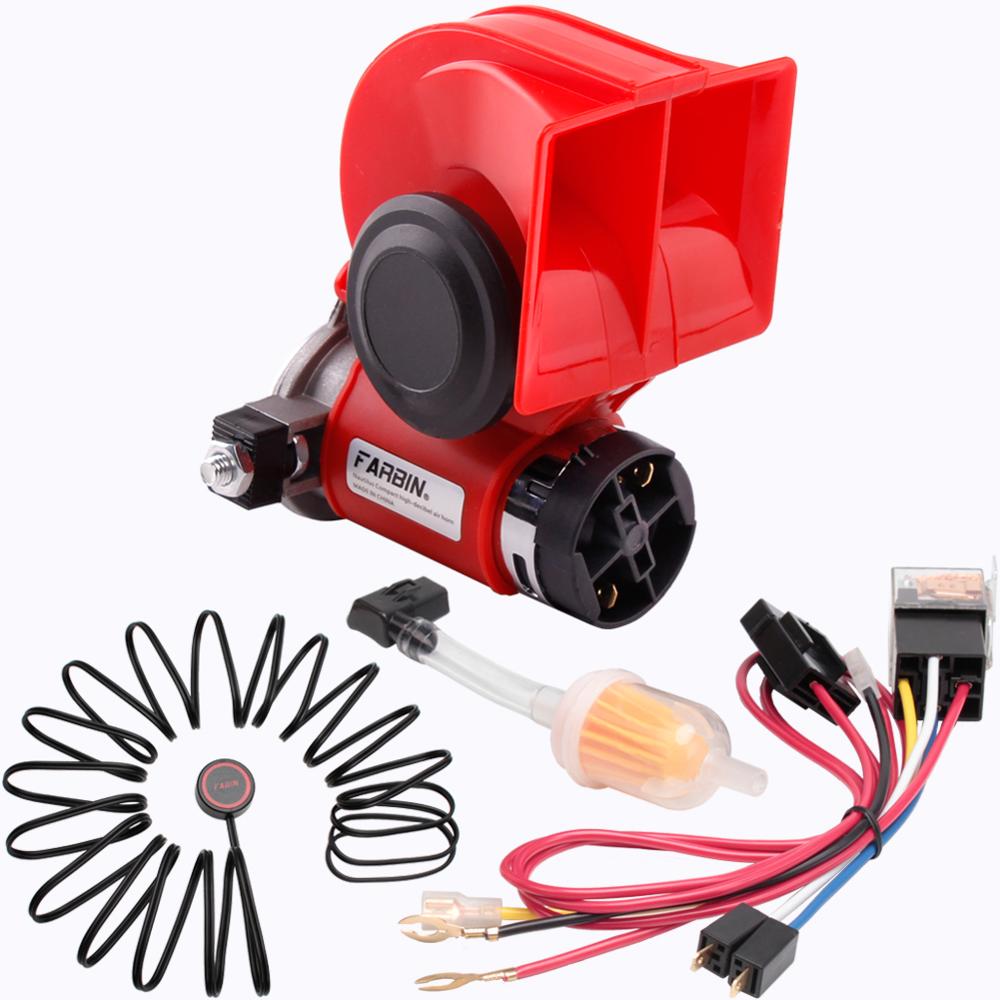 Klaxon de voiture FARBIN 12V/24V 150db klaxon d'air Super fort avec compresseur, Kit de klaxon Compact pour tout véhicule: 24V / FB-S11-RB