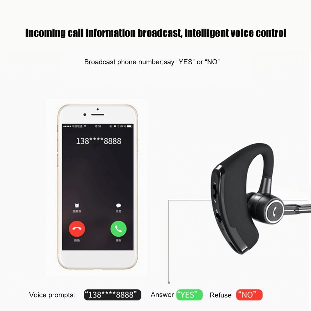 V8S Business Bluetooth Headset Draadloze Koptelefoon Auto Bluetooth Handsfree Microfoon CSR-8615 Chips Stereo Muziek Headset