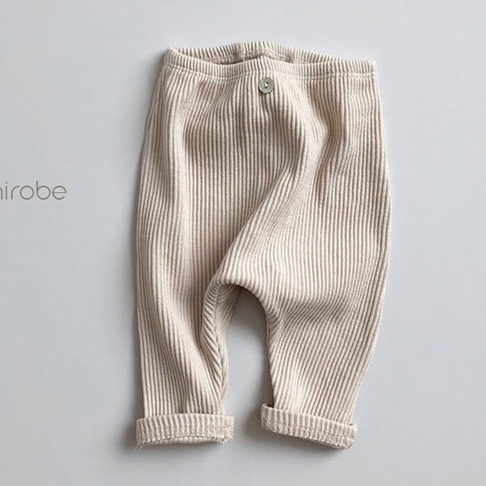 Leggings do bebê do algodão do outono simples todo o jogo infantil pp calças para o menino da criança com nervuras leggings da menina do bebê calças casuais: beige / 12M  80cm