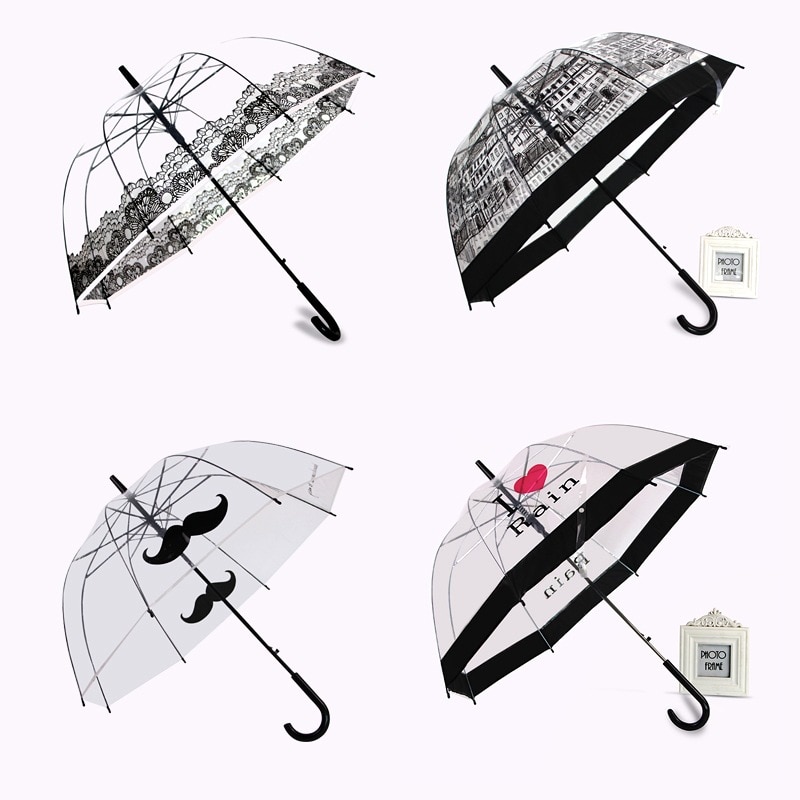 Parapluie transparent princesse Apollo, construction SUPER arc, parapluie semi-automatique crochet incurvé, tige droite
