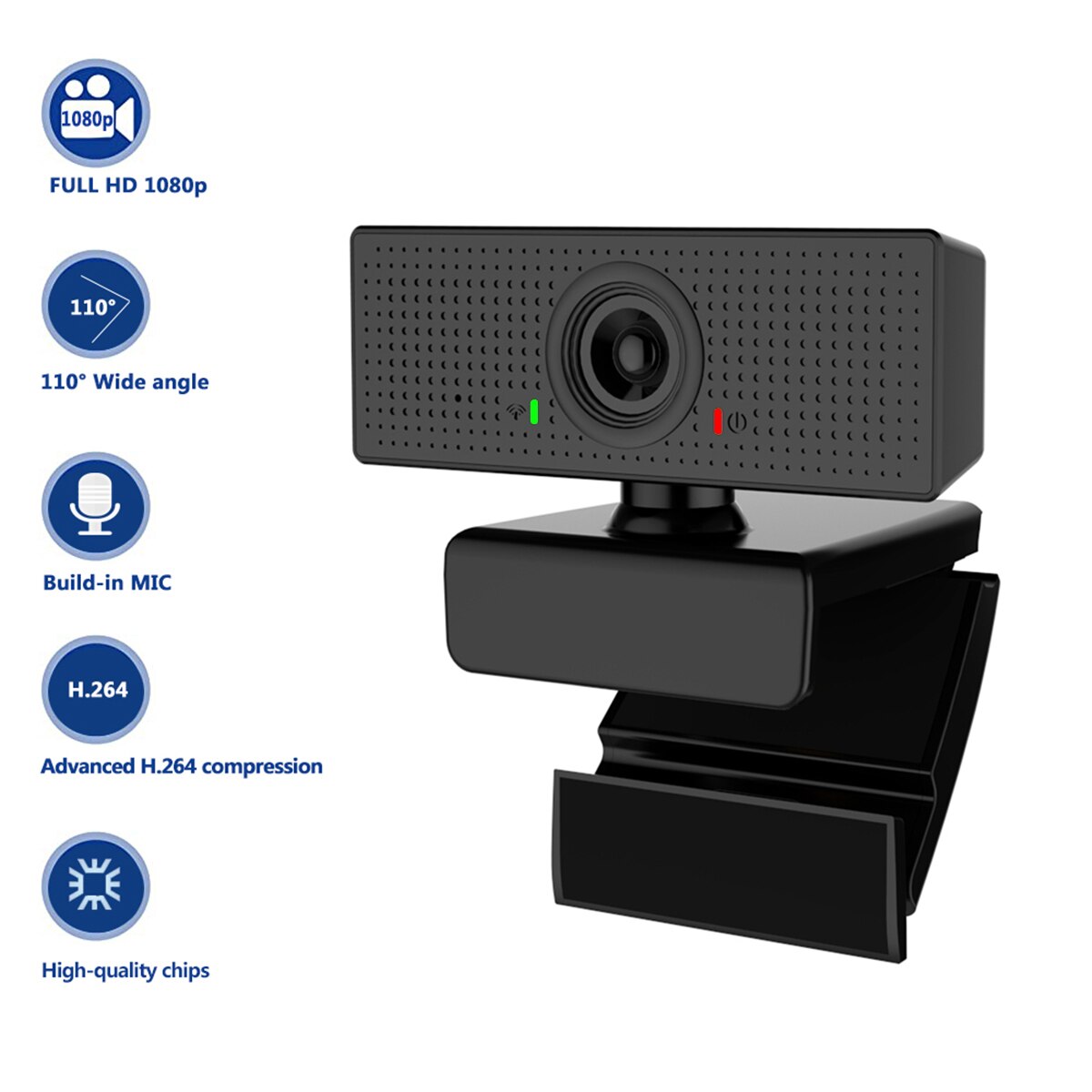 Full HD 1080P Webcam with Noise Reduction Microphone 110-Degree Wide View Angle USB Computer Web Camera Plug and Play