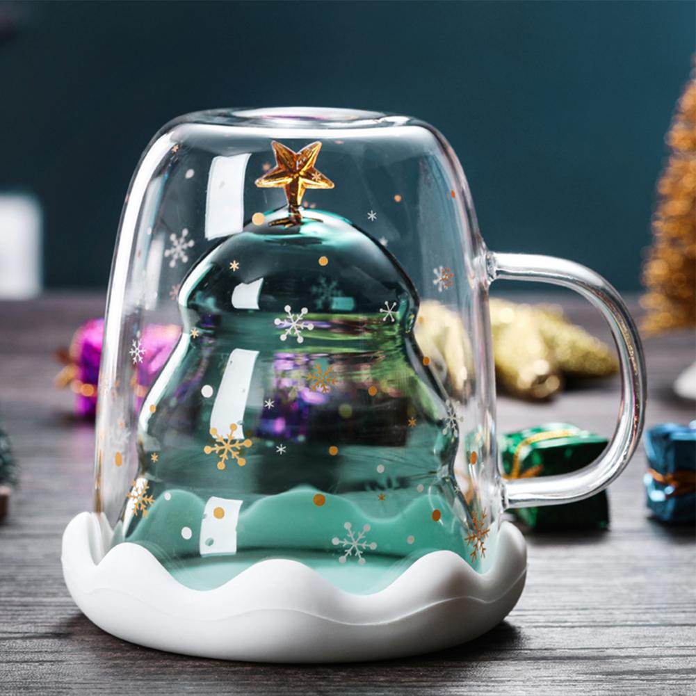 300ML Unique Double Layer Glass Cup Xmas Tree Shape Juice Cup High Borosilicate Glass Heat-resistant Coffee Mug Kitchen Tools