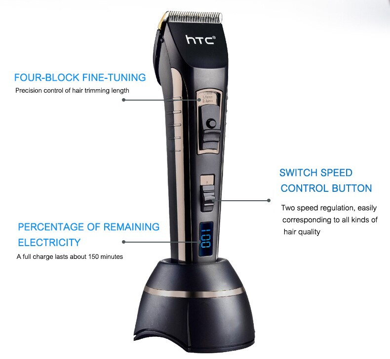 HTC Wireless AT-760 Hair Clipper Rechargeable Ceramic Hair Trimmer Electric Shaver Barber Hair Cutting Machine Haircut