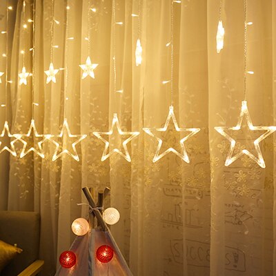 Leadly 12 tähteä 138 led verho valot ikkuna verho valot 8 värin koristelu joulu hääjuhla valonauha: Lämmin valkoinen / 110v us pistoke
