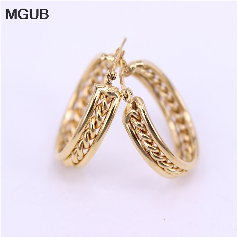 MGUB acier inoxydable tresse boucle d'oreille couleur or 6mm large accessoires pour femmes 30mm taille Discount LH517
