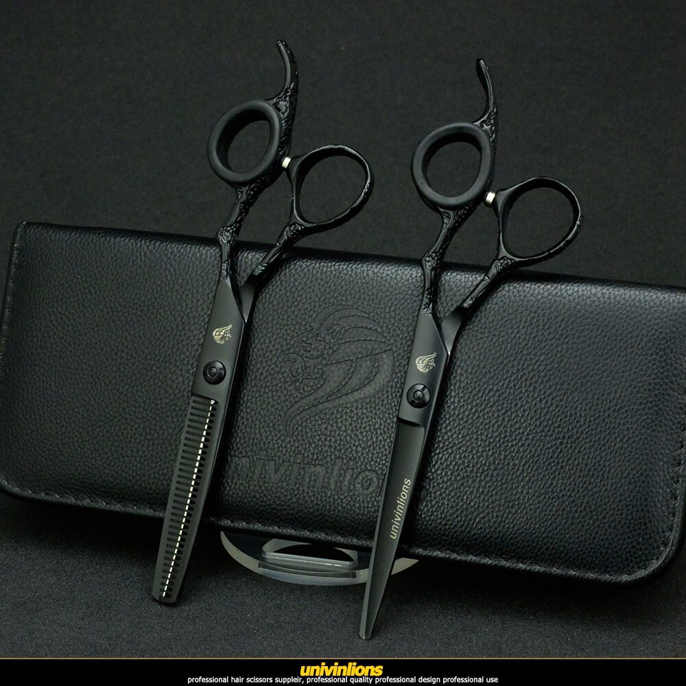 6 " zwarte gegraveerde schaar kappersbenodigdheden haarschaar kappersschaar scheermes salon de coiffure