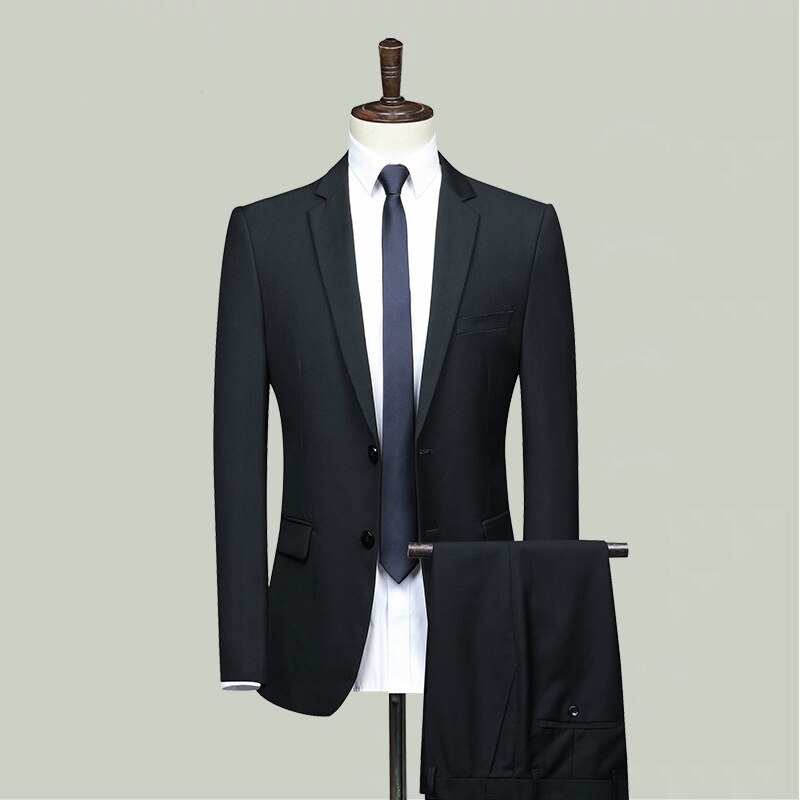 Traje chaqueta y pantalones traje 2 piezas conjunto de talla grande azul marino vestido traje de negocios para hombre traje Formal conjunto de dos piezas traje ajustado